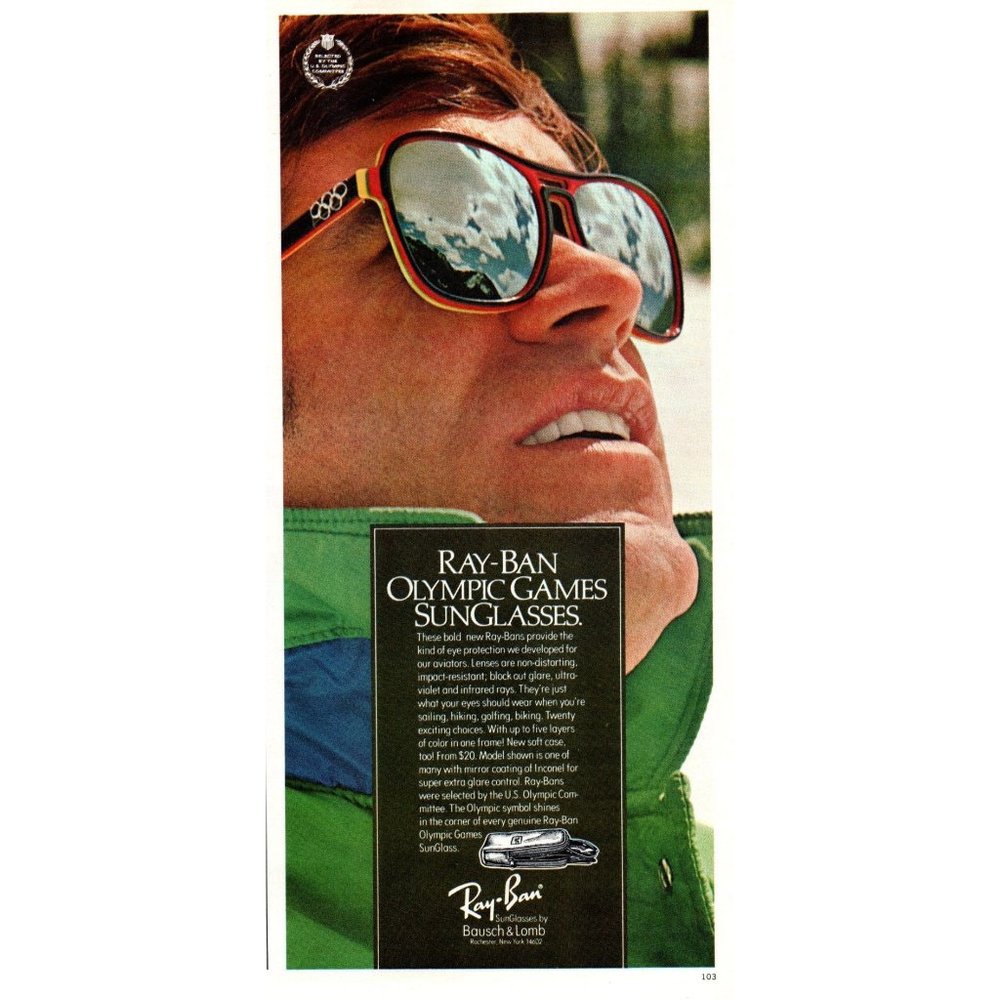 1976 Ray-ban Olympic Games Sunglasses Vintage Print Ad Ski Team Parka Wall Art